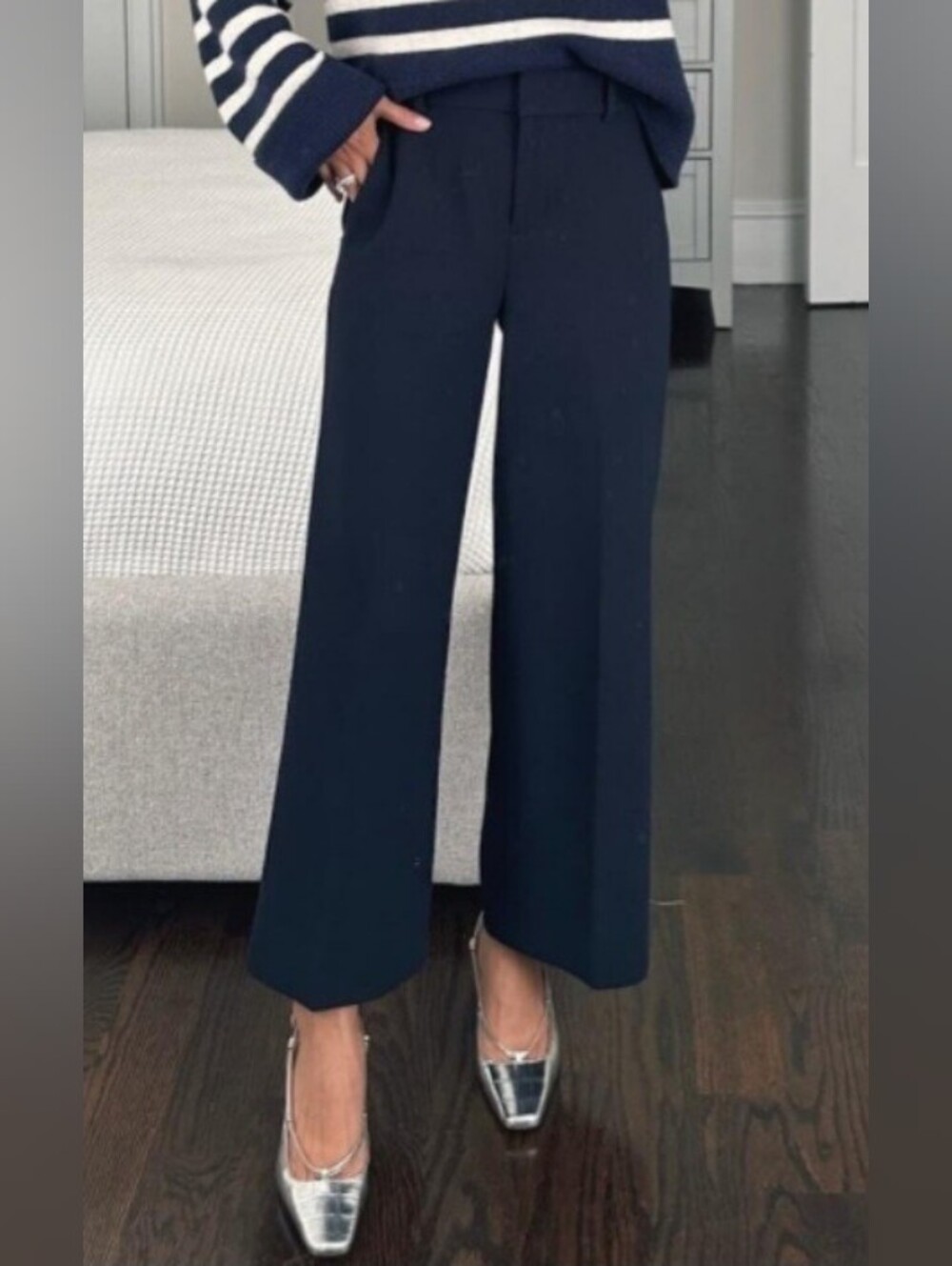 J. Crew Navy Blue Sydney Wide Leg Cropped Pant Size 2 Bi-Stretch